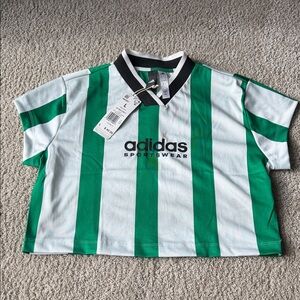 Adidas Green and White Striped Crop Top